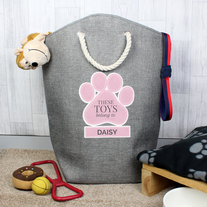 Personalised Pink Paw Print Storage Bag - part of the Gifts Finder Personalised Storage Bags collection