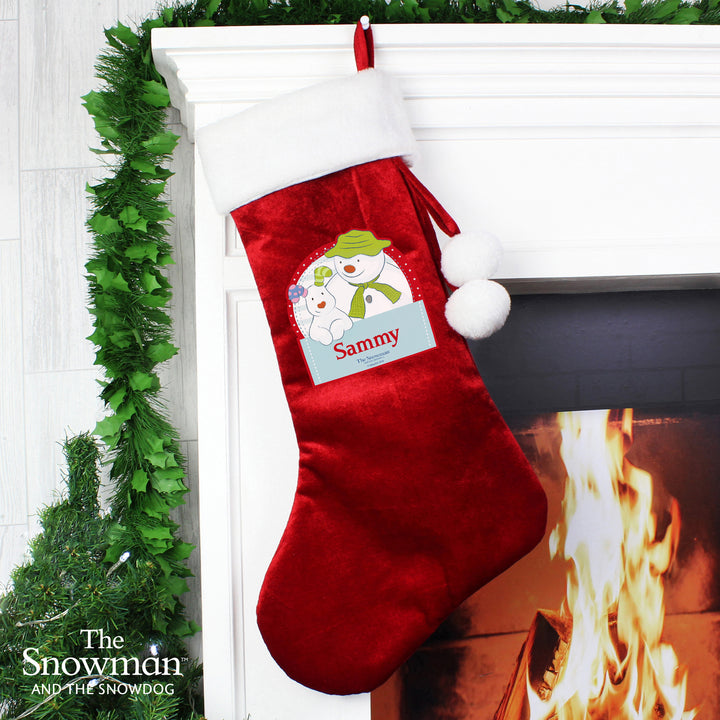 Buy Personalised The Snowman and the Snowdog Luxury Red Stocking at www.giftsfinder.co.uk