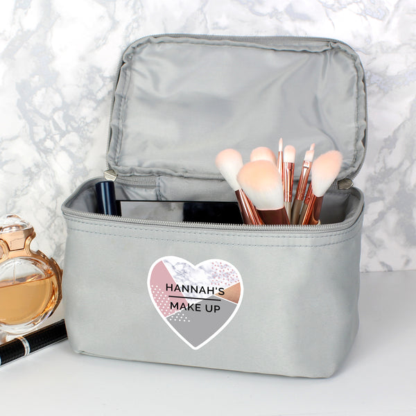 Buy Personalised Geometric Grey Vanity Bag at www.giftsfinder.co.uk