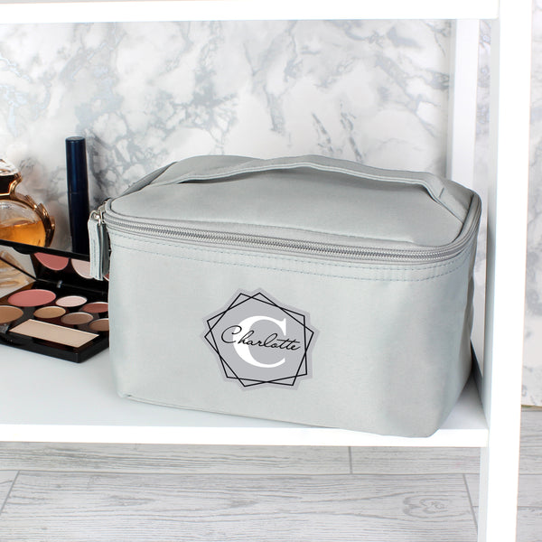 Buy Personalised Geometric Initial Grey Vanity Bag at www.giftsfinder.co.uk