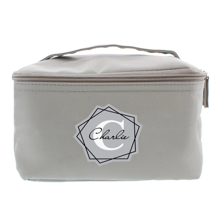 Buy Personalised Geometric Initial Grey Toiletry Bag available now at www.giftsfinder.co.uk