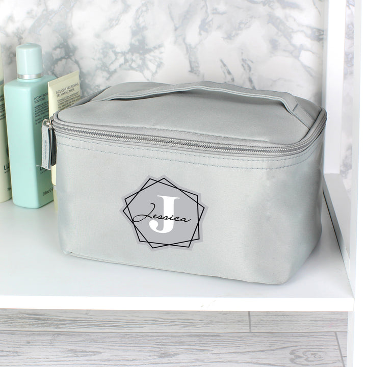 Personalised Geometric Initial Grey Vanity Bag - part of the Gifts Finder Personalised Vanity Bags collection