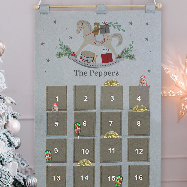 Personalised Rocking Horse Advent Calendar In Silver Grey in gift category Christmas Decorations