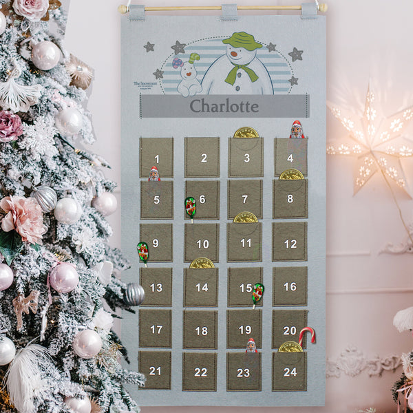 Buy Personalised 2024 The Snowman Advent Calendar In Silver Grey at www.giftsfinder.co.uk