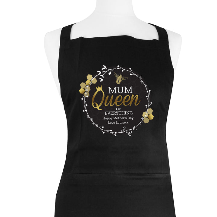 Buy Personalised Queen Bee Black Apron at www.giftsfinder.co.uk