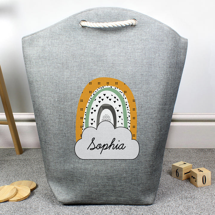 Buy Personalised Mustard & Green Rainbow Storage Bag at www.giftsfinder.co.uk