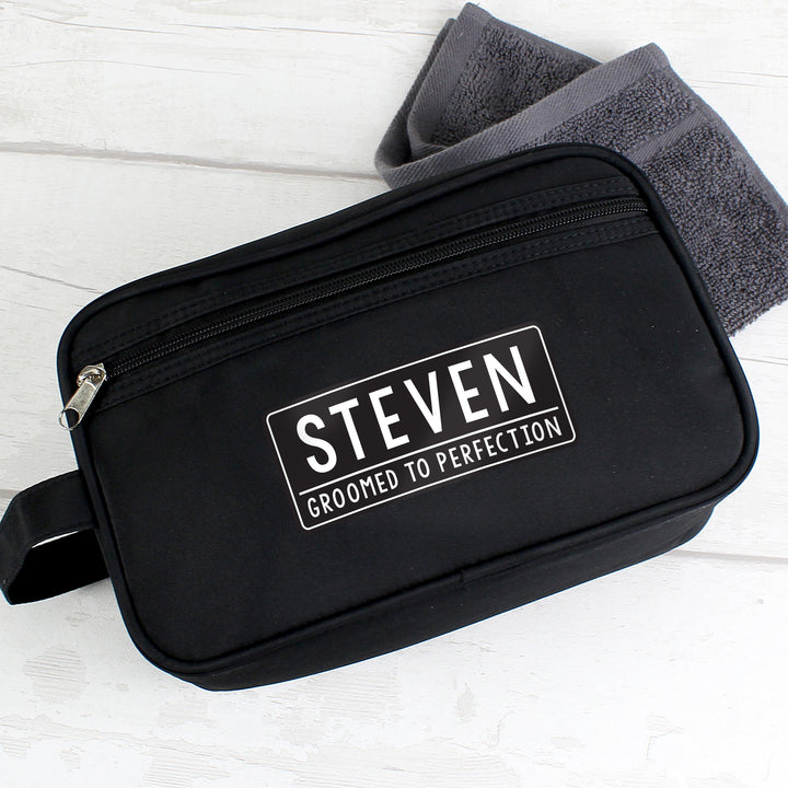 Buy Personalised Free Text Black Toiletry Bag available now at www.giftsfinder.co.uk