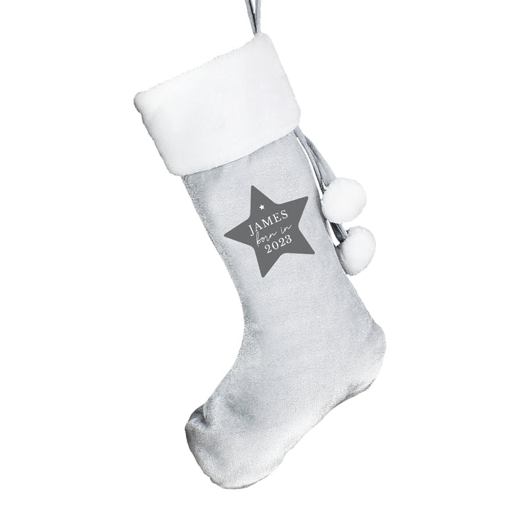 Personalised Born In Luxury Silver Grey Stocking - part of the Gifts Finder Personalised Children's Christmas Stockings collection