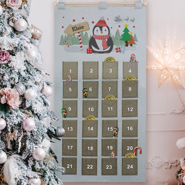 Personalised Christmas Penguin Advent Calendar In Silver Grey - part of the Gifts Finder Personalised Calendars collection