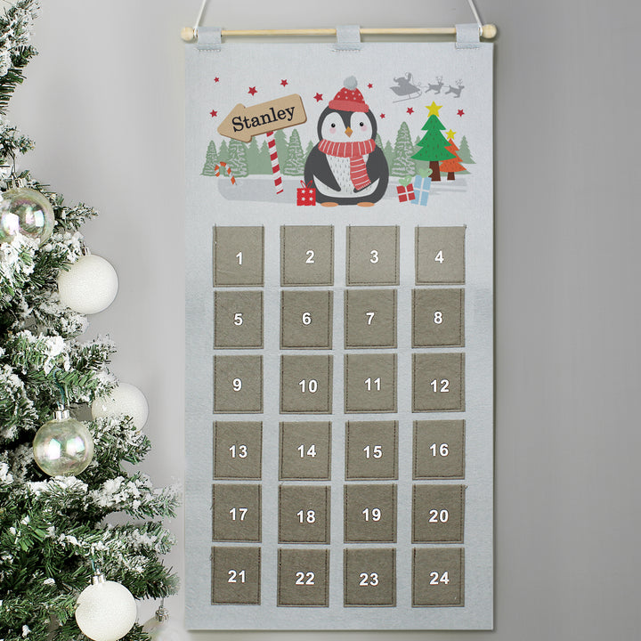 Personalised Christmas Penguin Advent Calendar In Silver Grey - part of the Gifts Finder Personalised Calendars collection