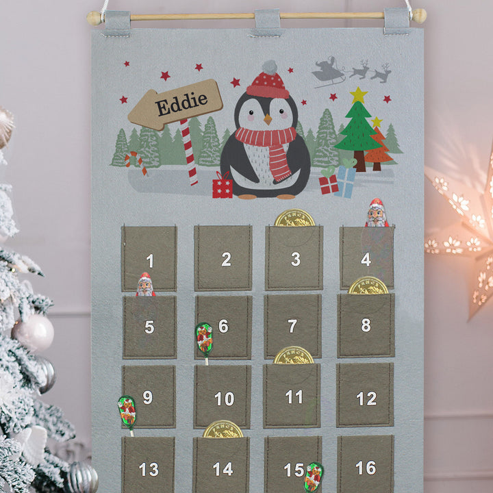 Personalised Christmas Penguin Advent Calendar In Silver Grey - part of the Gifts Finder Personalised Calendars collection