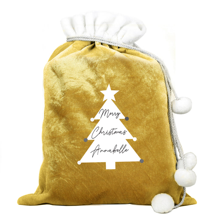 Personalised Christmas Tree Luxury Pom Pom Gold Children's Christmas Sack - part of the Gifts Finder Personalised Christmas Sacks collection