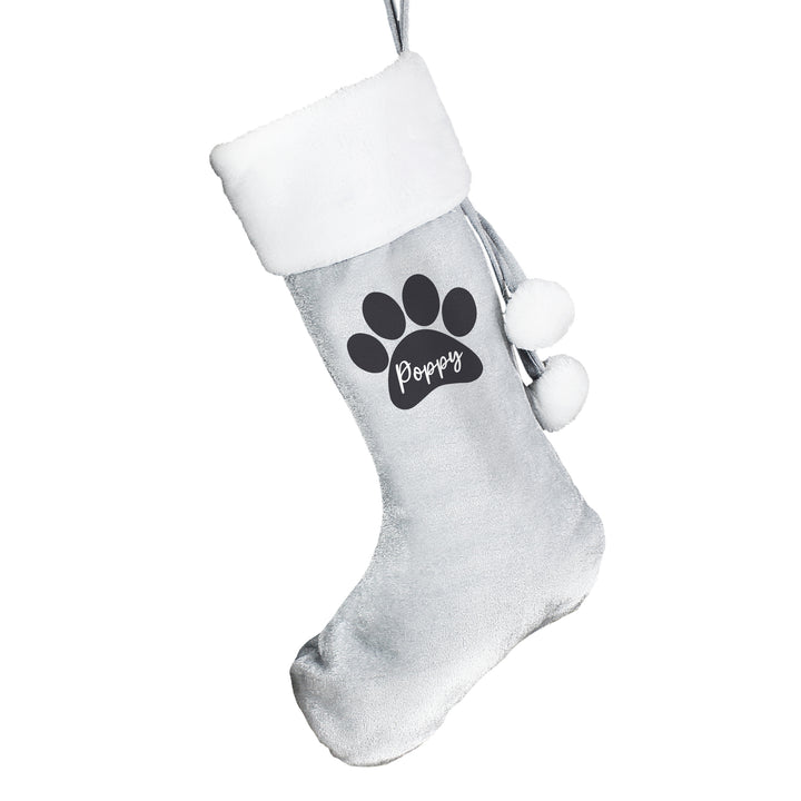 Buy Personalised Paw Print Silver Grey Stocking at www.giftsfinder.co.uk