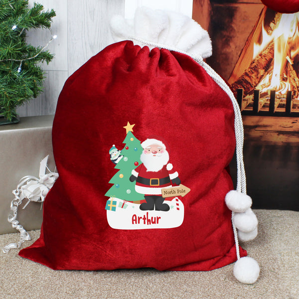 Personalised Santa Luxury Pom Pom Red Children's Christmas Sack in gift category Personalised Christmas Sacks