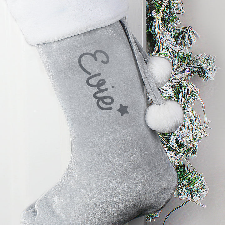 Buy Personalised Name Only Silver Grey Stocking at www.giftsfinder.co.uk