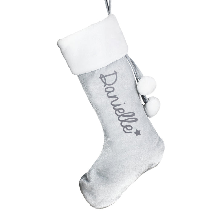 Buy Personalised Name Only Silver Grey Stocking at www.giftsfinder.co.uk