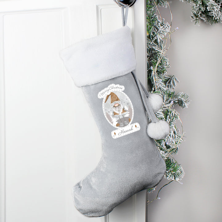 Personalised Christmas Gonk Silver Grey Stocking - part of the Gifts Finder Personalised Children's Christmas Stockings collection