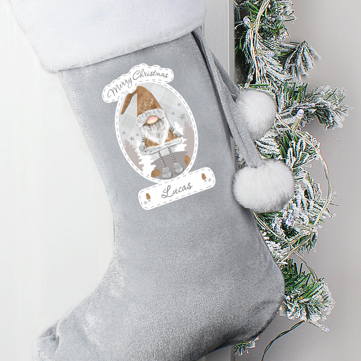 Personalised Christmas Gonk Silver Grey Stocking - part of the Gifts Finder Personalised Children's Christmas Stockings collection