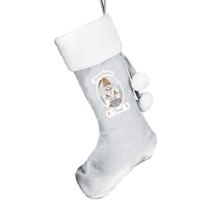 Personalised Christmas Gonk Silver Grey Stocking - part of the Gifts Finder Personalised Children's Christmas Stockings collection