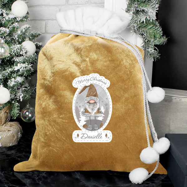 Buy Personalised Gonk Luxury Pom Pom Gold Sack available now at www.giftsfinder.co.uk