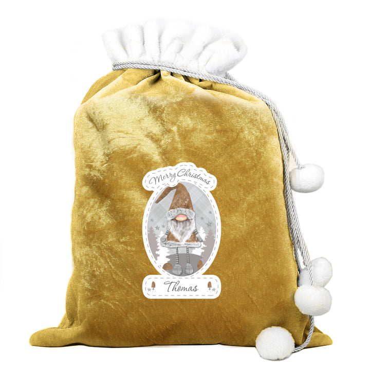 Personalised Gonk Luxury Pom Pom Gold Sack - part of the Gifts Finder Personalised Christmas Sacks collection