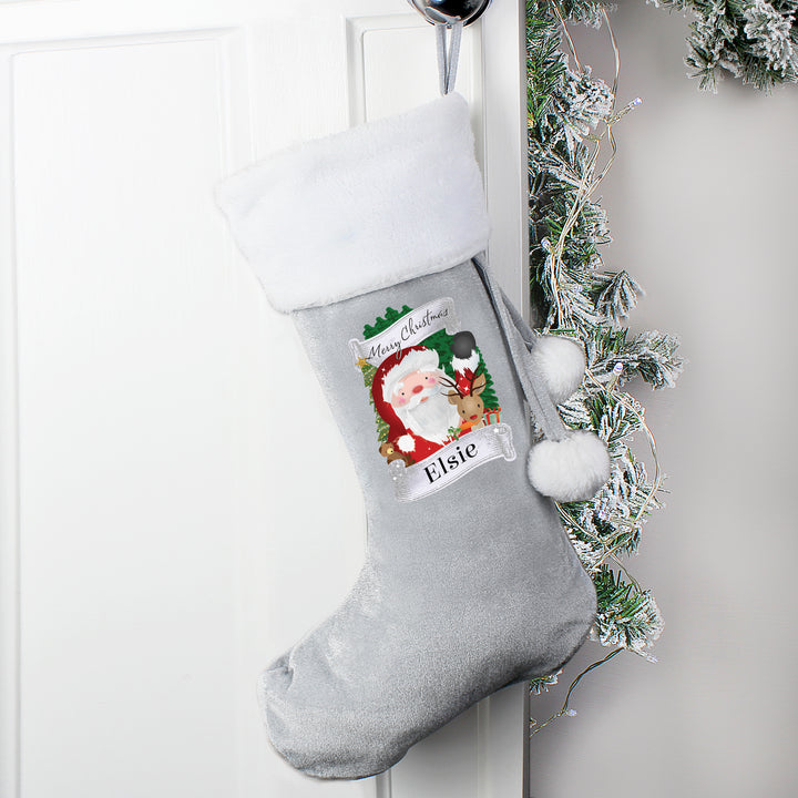 Buy Personalised Christmas Santa Grey Stocking available now at www.giftsfinder.co.uk