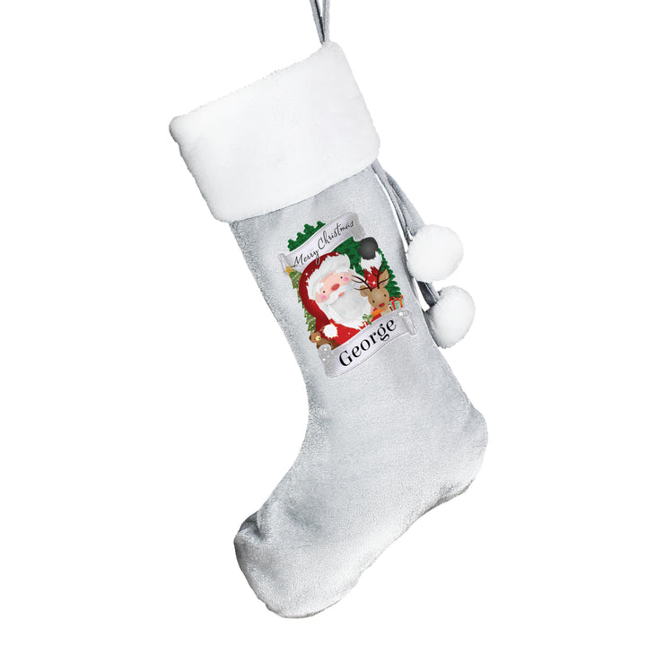 Buy Personalised Christmas Santa Grey Stocking available now at www.giftsfinder.co.uk