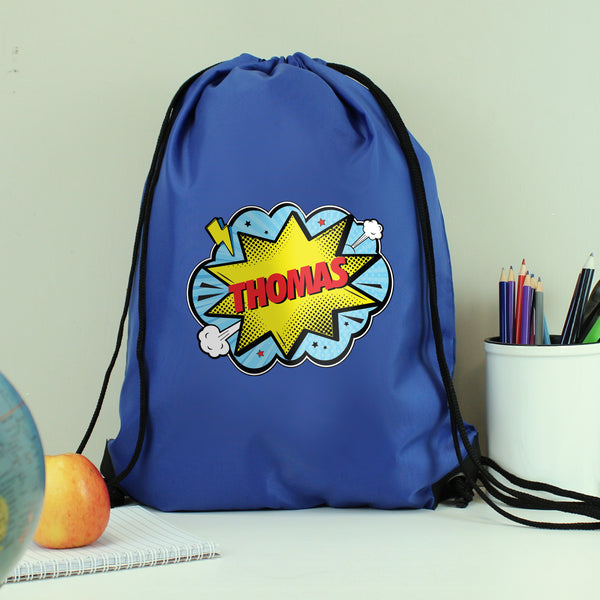 Buy Personalised Superhero Blue Kit Bag at www.giftsfinder.co.uk