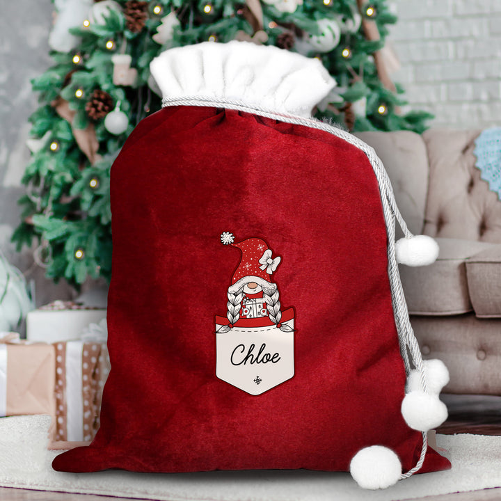 Buy Personalised Gonk Family Red Christmas Sack - Girl available now at www.giftsfinder.co.uk