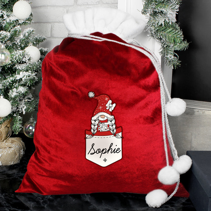 Buy Personalised Gonk Family Red Christmas Sack - Girl available now at www.giftsfinder.co.uk