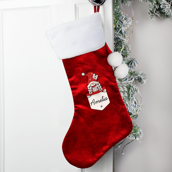 Buy Personalised Gonk Family Red Christmas Stocking- Girl available now at www.giftsfinder.co.uk