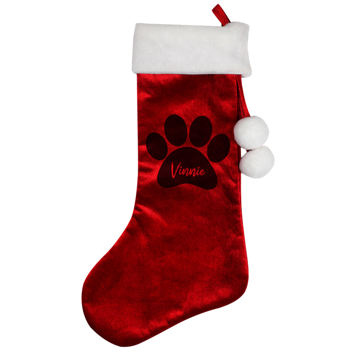 Personalised Paw Print Red Stocking