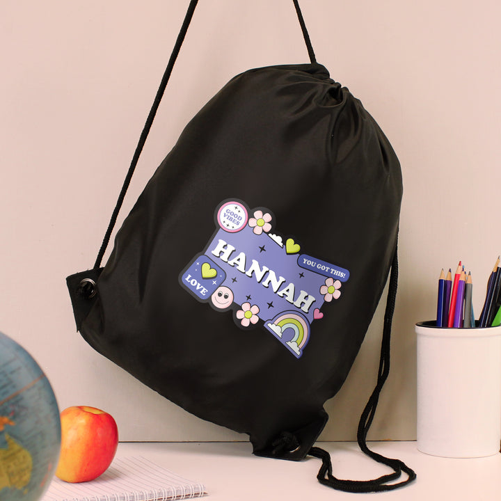 Buy Personalised Good Vibes Black Kit Bag available now at www.giftsfinder.co.uk