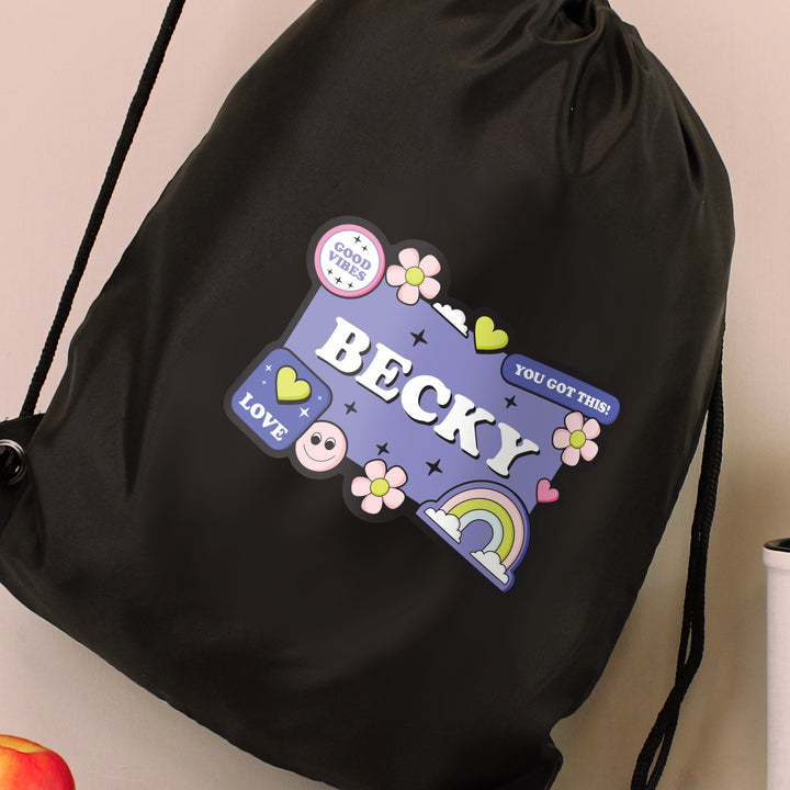 Buy Personalised Good Vibes Black Kit Bag available now at www.giftsfinder.co.uk