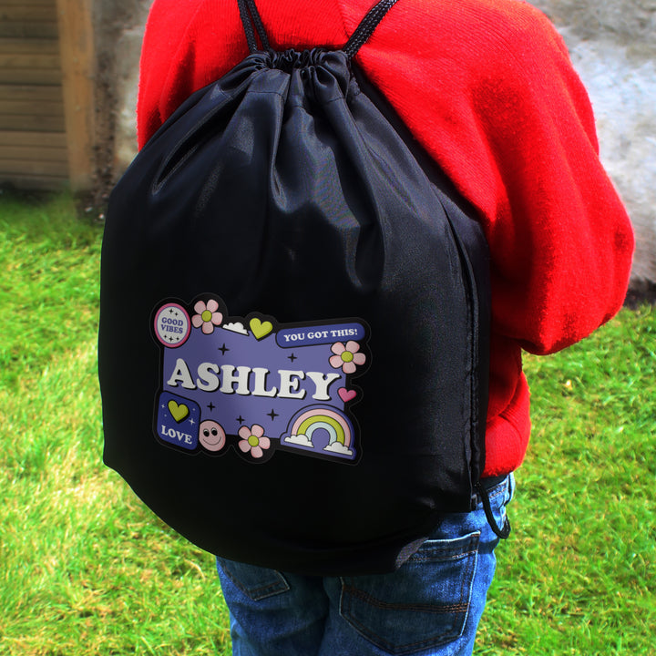 Buy Personalised Good Vibes Black Kit Bag available now at www.giftsfinder.co.uk