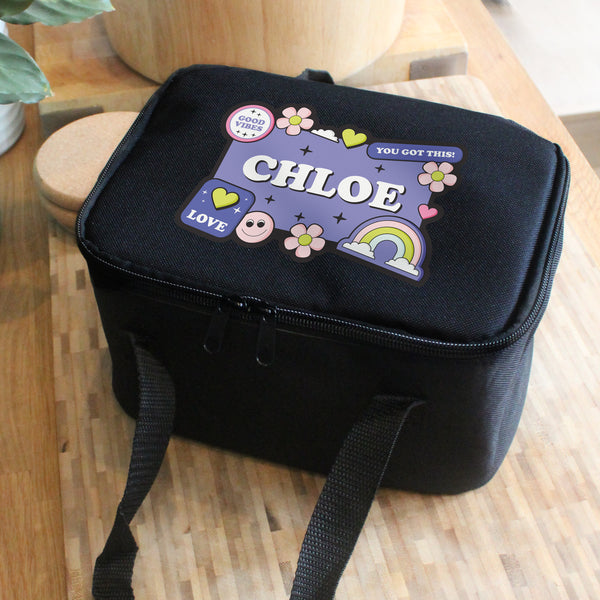 Buy Personalised Good Vibes Black Lunch Bag available now at www.giftsfinder.co.uk