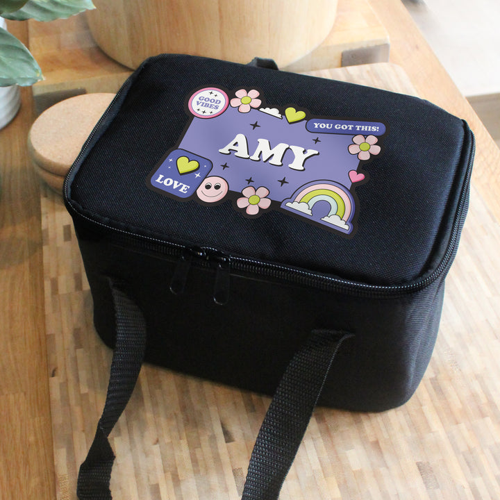 Buy Personalised Good Vibes Black Lunch Bag available now at www.giftsfinder.co.uk