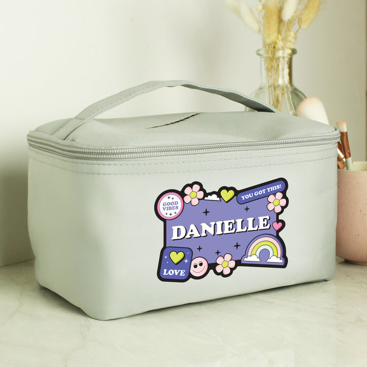 Buy Personalised Good Vibes Grey Toiletry Bag available now at www.giftsfinder.co.uk