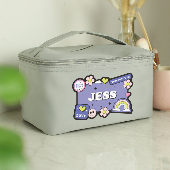 Buy Personalised Good Vibes Grey Toiletry Bag available now at www.giftsfinder.co.uk