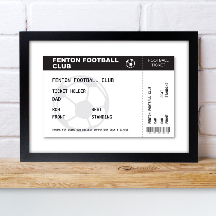 Buy Personalised Football Ticket A4 Black Framed Print available now at www.giftsfinder.co.uk