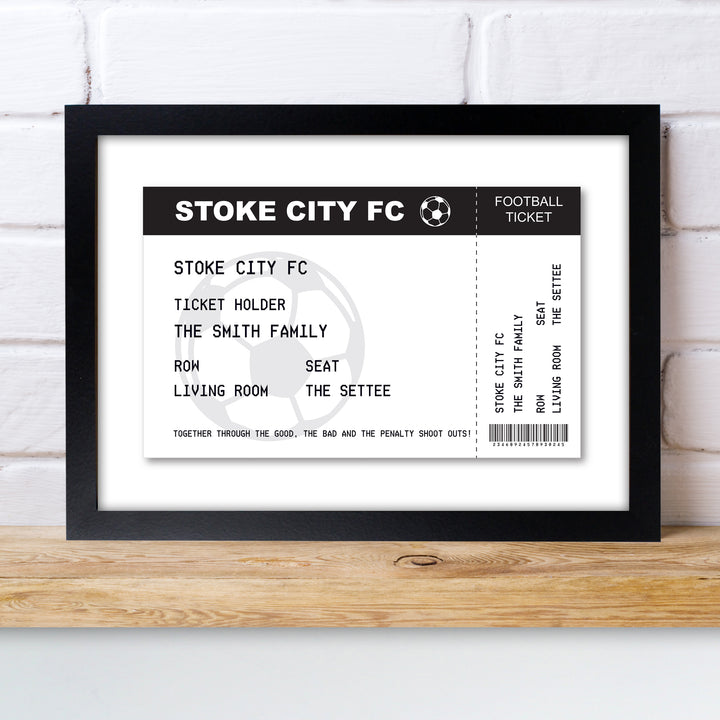 Buy Personalised Football Ticket A4 Black Framed Print available now at www.giftsfinder.co.uk