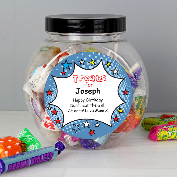 Buy Personalised Comic Book Sweet Jar available now at www.giftsfinder.co.uk