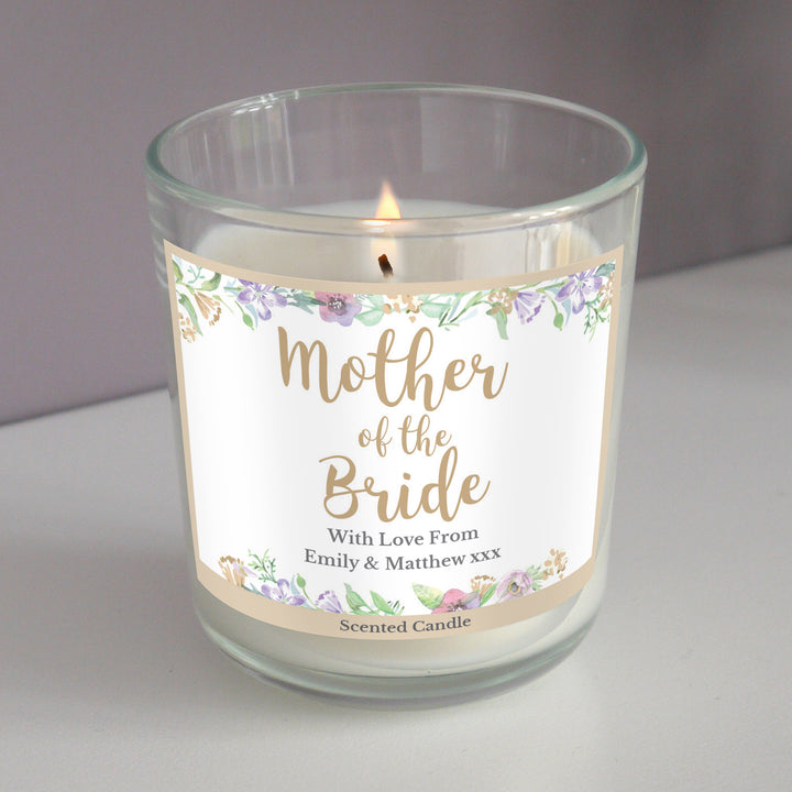 Buy Personalised Mother of the Bride 'Floral Watercolour Wedding' Scented Jar Candle at www.giftsfinder.co.uk