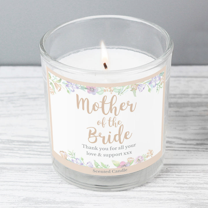 Buy Personalised Mother of the Bride 'Floral Watercolour Wedding' Scented Jar Candle at www.giftsfinder.co.uk