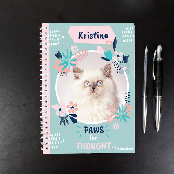 Buy Personalised Rachael Hale 'Paws for Thought' Cat A5 Notebook at www.giftsfinder.co.uk