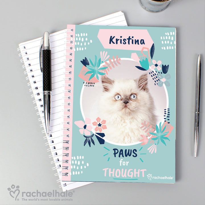 Buy Personalised Rachael Hale 'Paws for Thought' Cat A5 Notebook at www.giftsfinder.co.uk