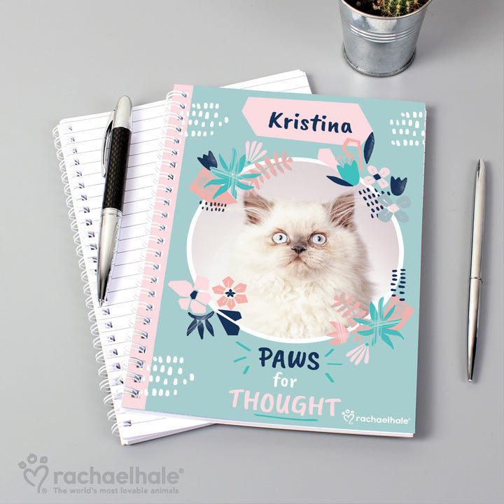 Buy Personalised Rachael Hale 'Paws for Thought' Cat A5 Notebook at www.giftsfinder.co.uk