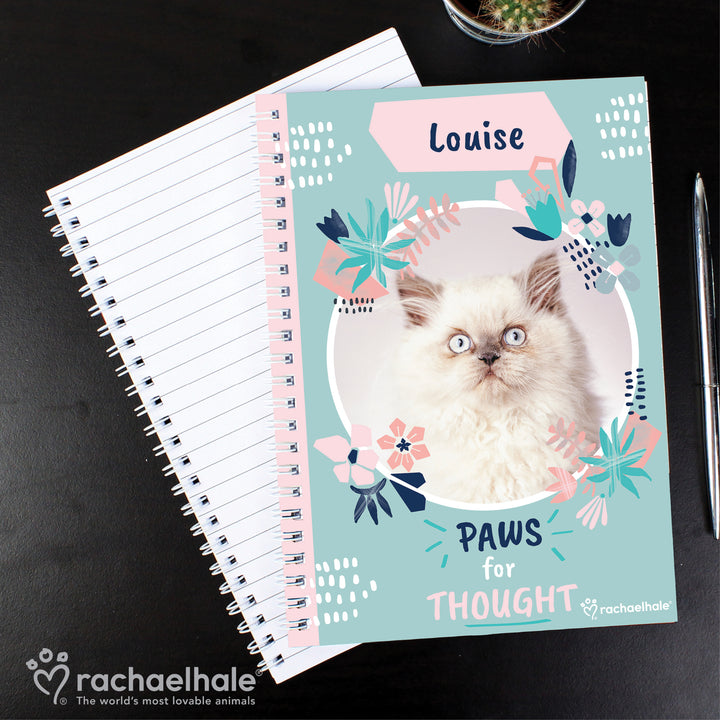 Buy Personalised Rachael Hale 'Paws for Thought' Cat A5 Notebook at www.giftsfinder.co.uk