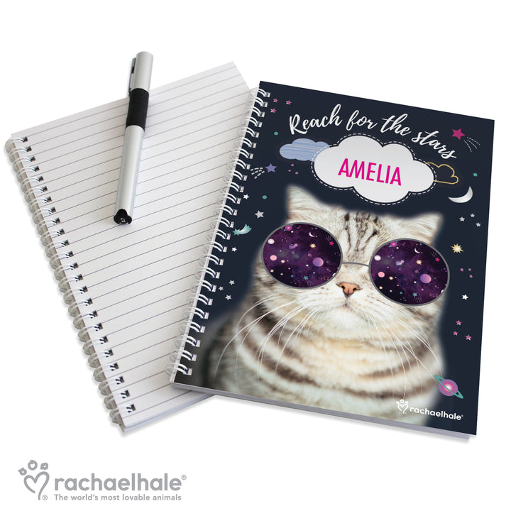 Buy Personalised Rachael Hale Space Cat A5 Notebook at www.giftsfinder.co.uk