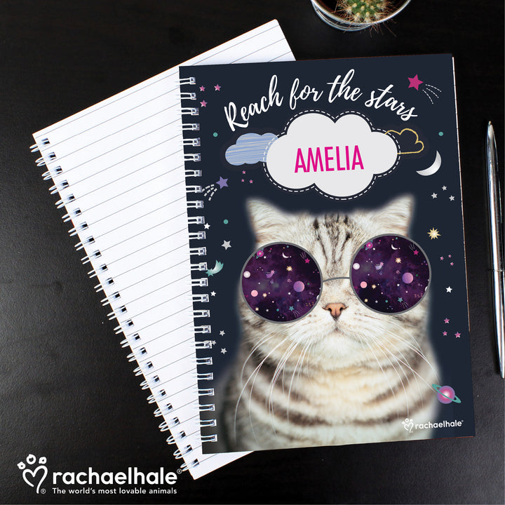 Buy Personalised Rachael Hale Space Cat A5 Notebook at www.giftsfinder.co.uk